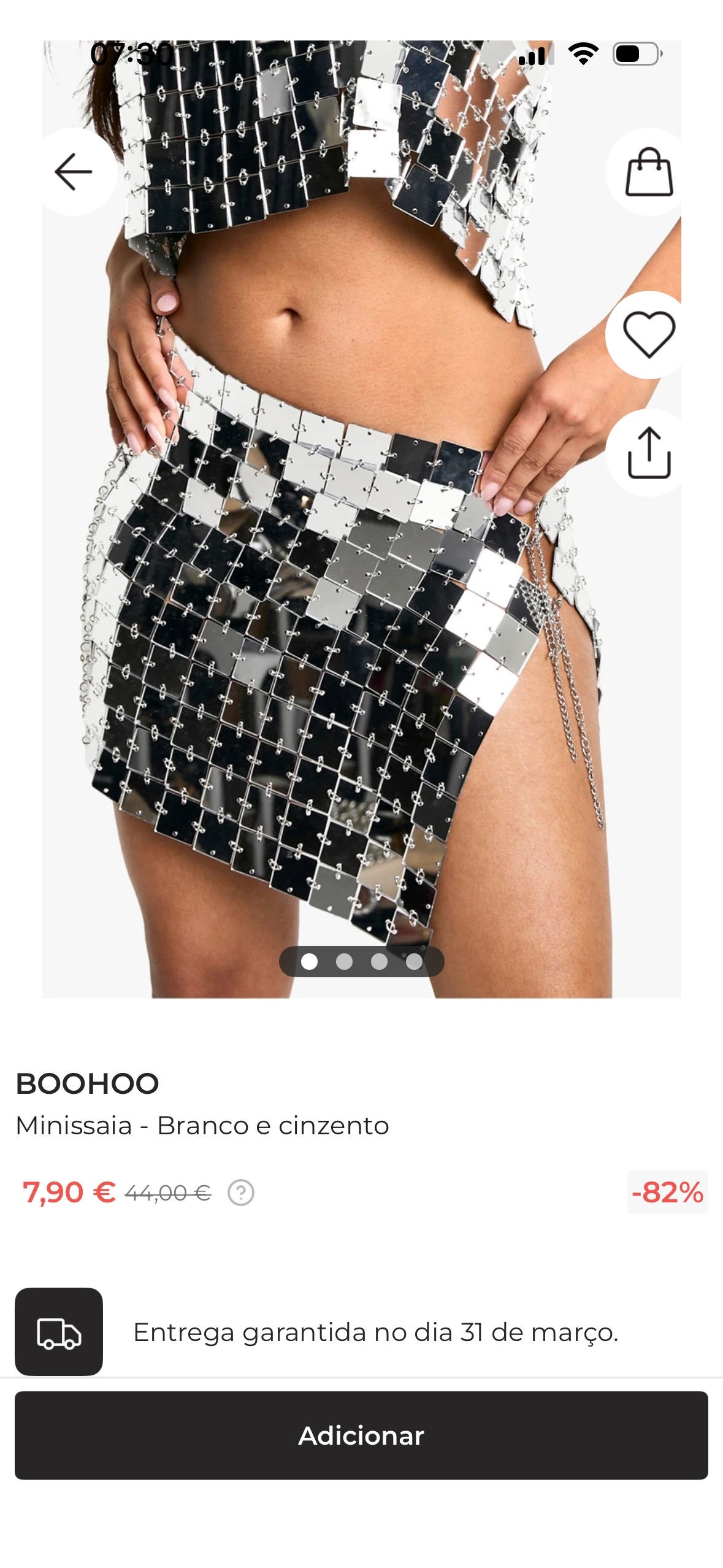 Boohoo mirrored chainmail mini skirt product page