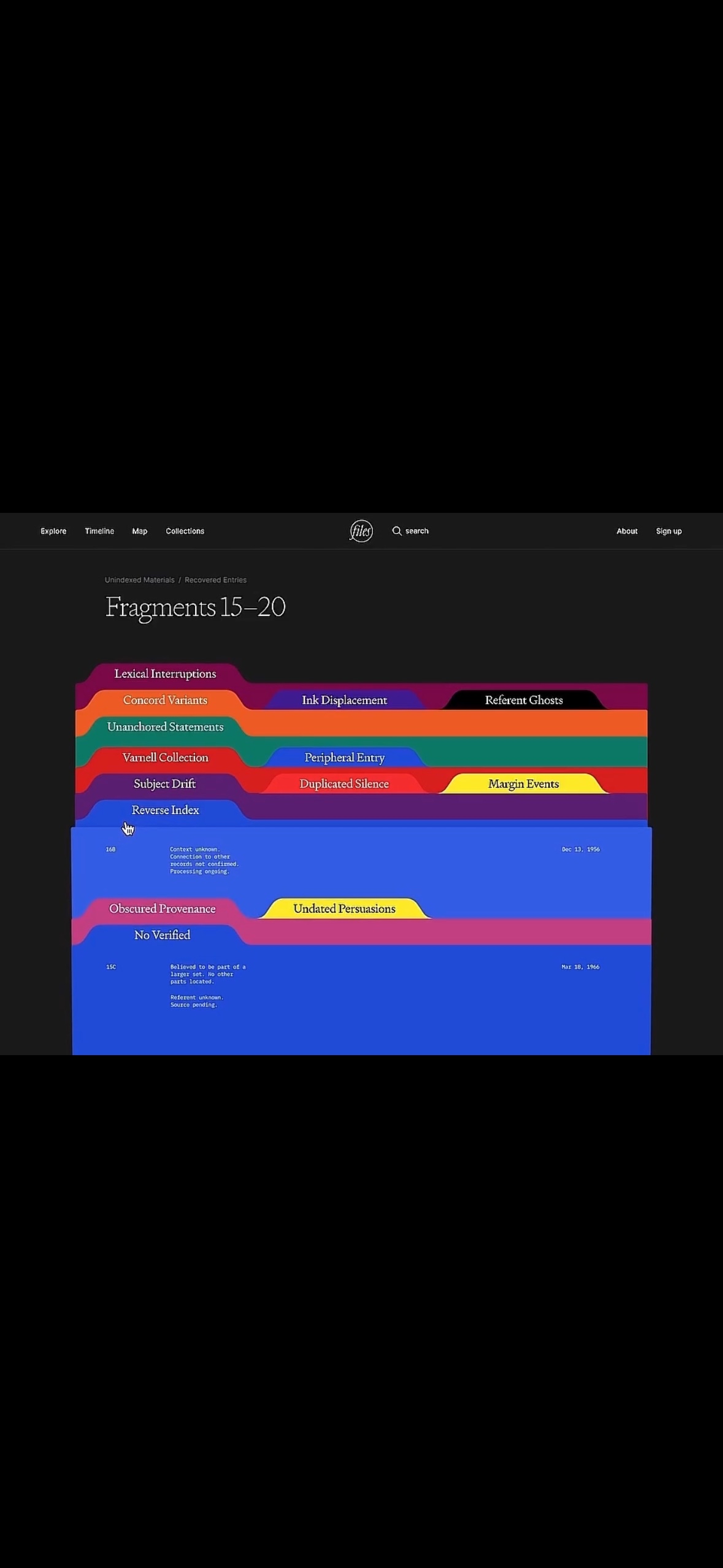 Files archive streamgraph navigation — Fragments 15–20