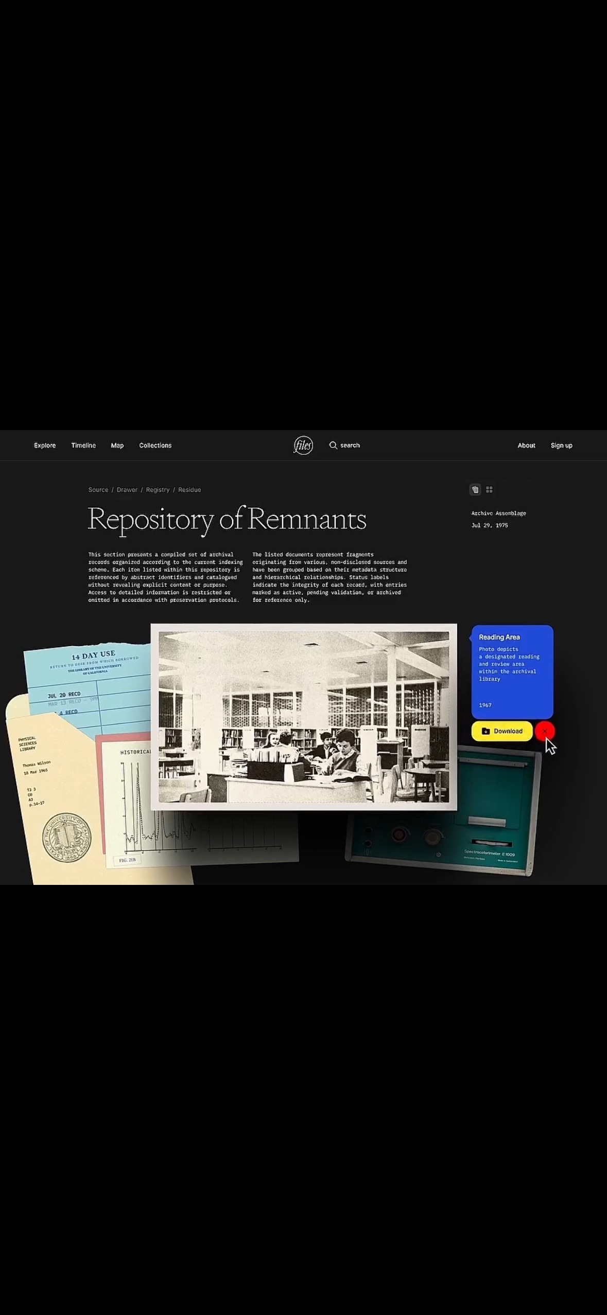 Repository of Remnants archive collage interface