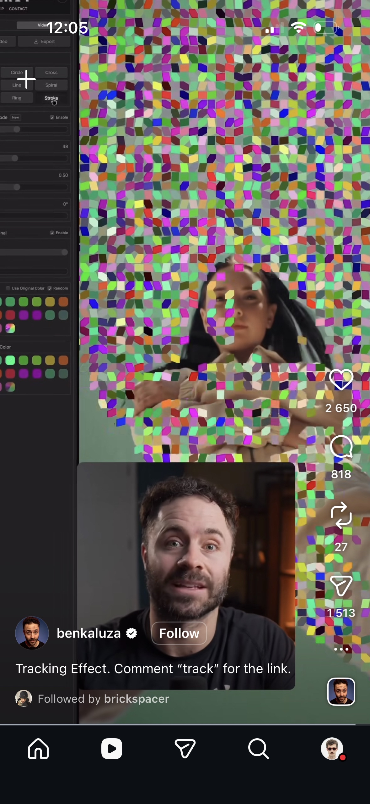 Tracking confetti effect Reel with editor panel